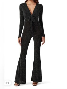 SHOW ME YOUR MUMU USA MADE DEEP V MARTINA SPARKLE FLARE JUMPSUIT LONG SMALL